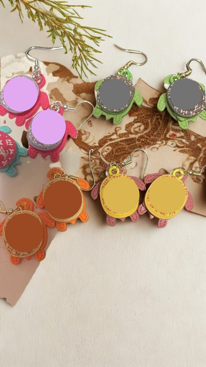 π’ Handmade Multicolor Clay Logo Turtle Earrings β Playful, Trendy, and One of a Kind