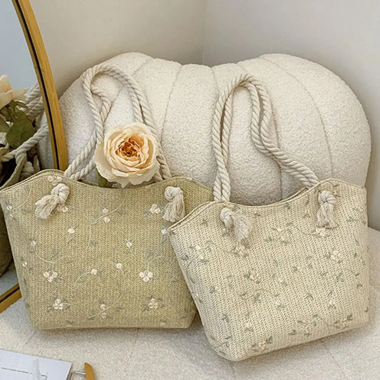 New And Simple Straw Bag Lace Bag Ins Straw Shoulder Bag Large